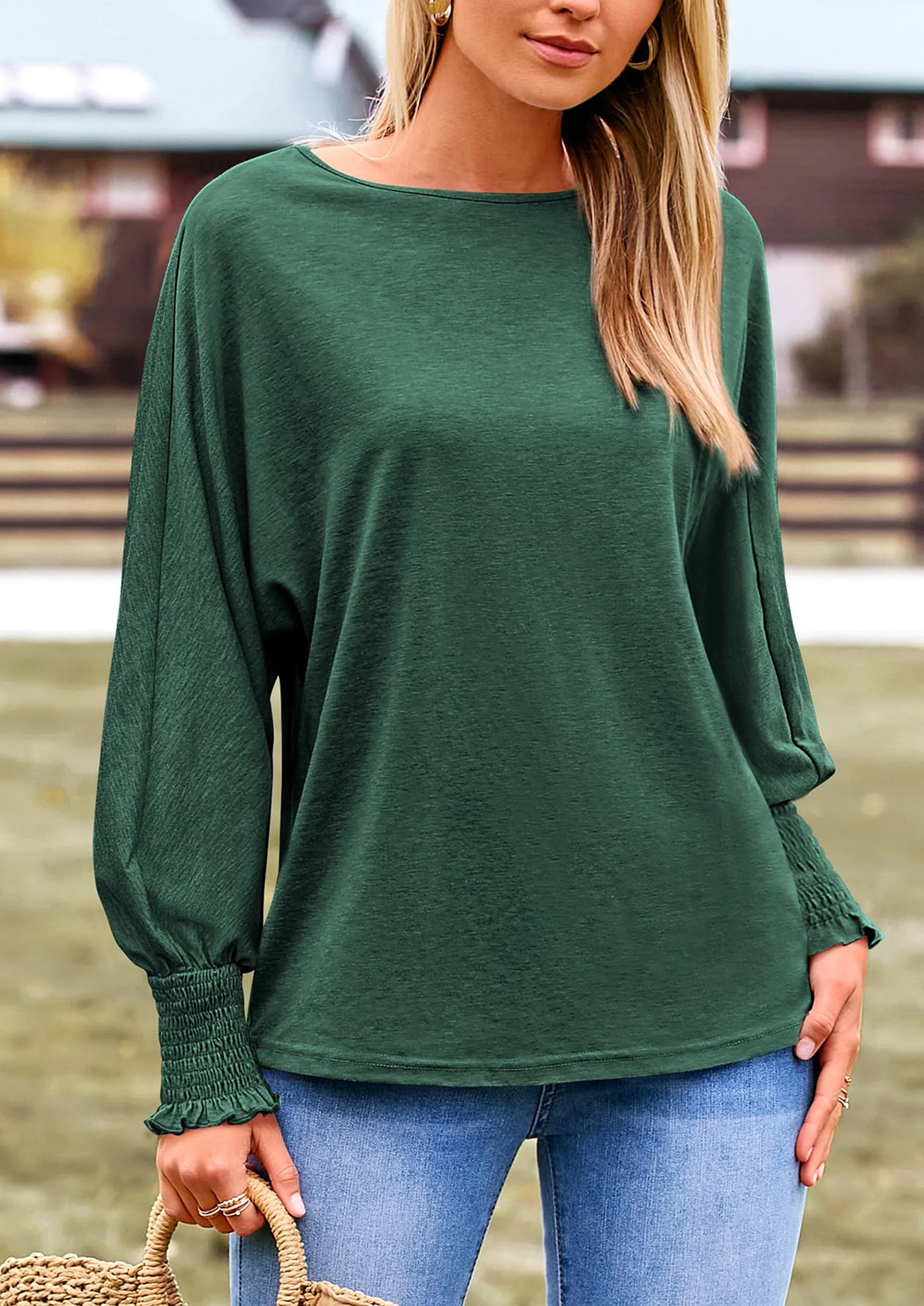 Women's Spring Fashion T Shirts Puff Long Sleeve Crewneck Casual Basic Tee Tops Blouses