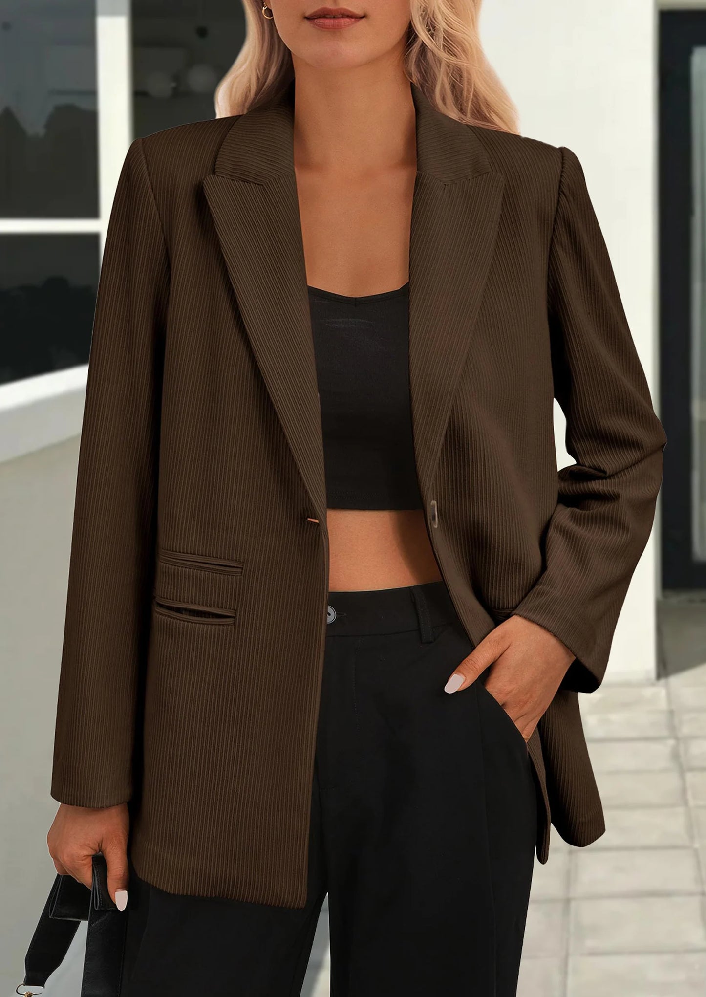 Women's Winter Corduroy Blazers Jackets Dressy Casual Ribbed Long Sleeve Lapel Fashion Work Business Outerwear