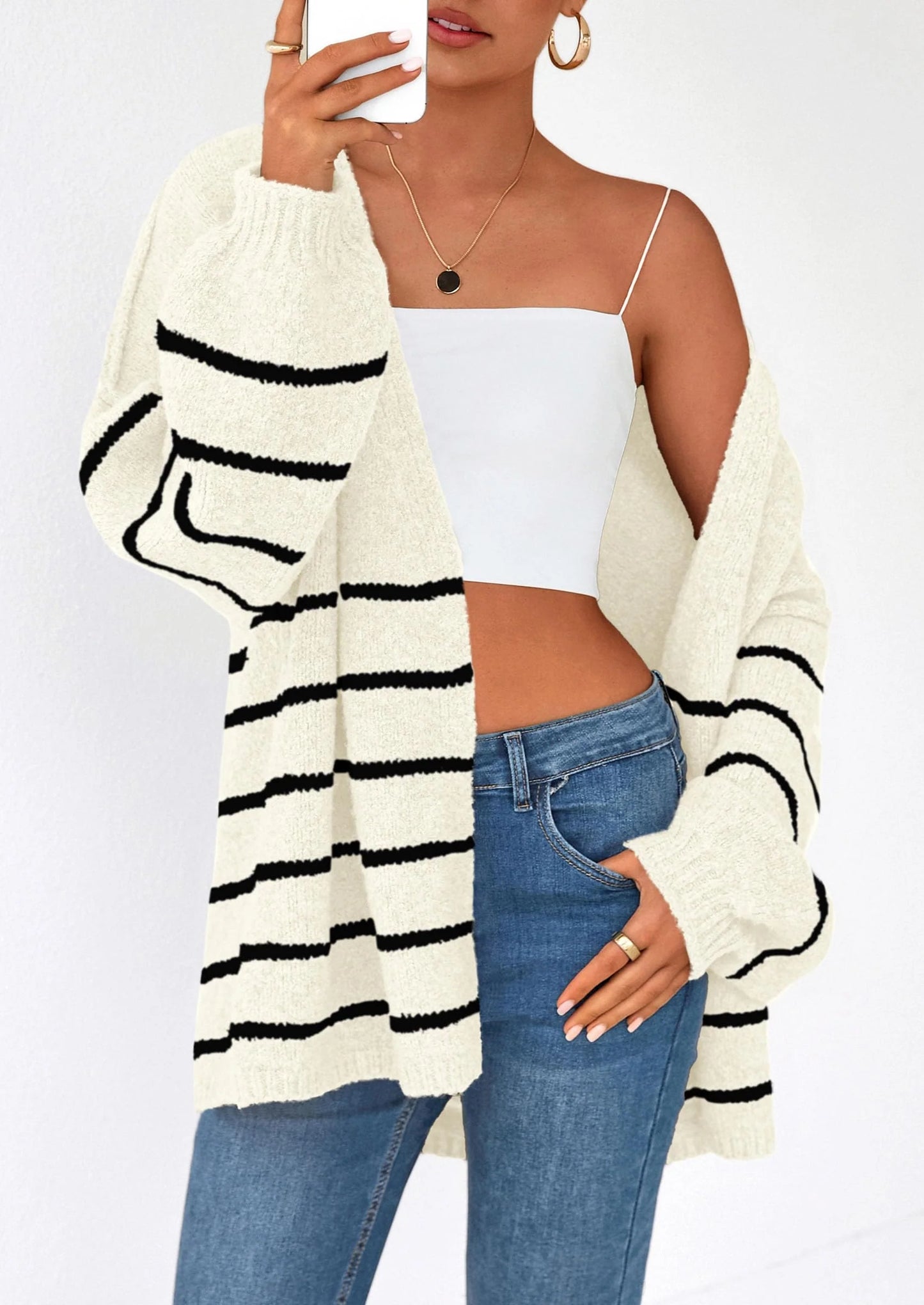 Womens Oversized Cardigan Sweaters Fall Long Lantern Sleeve Knit Open Front Lightweight Sweater