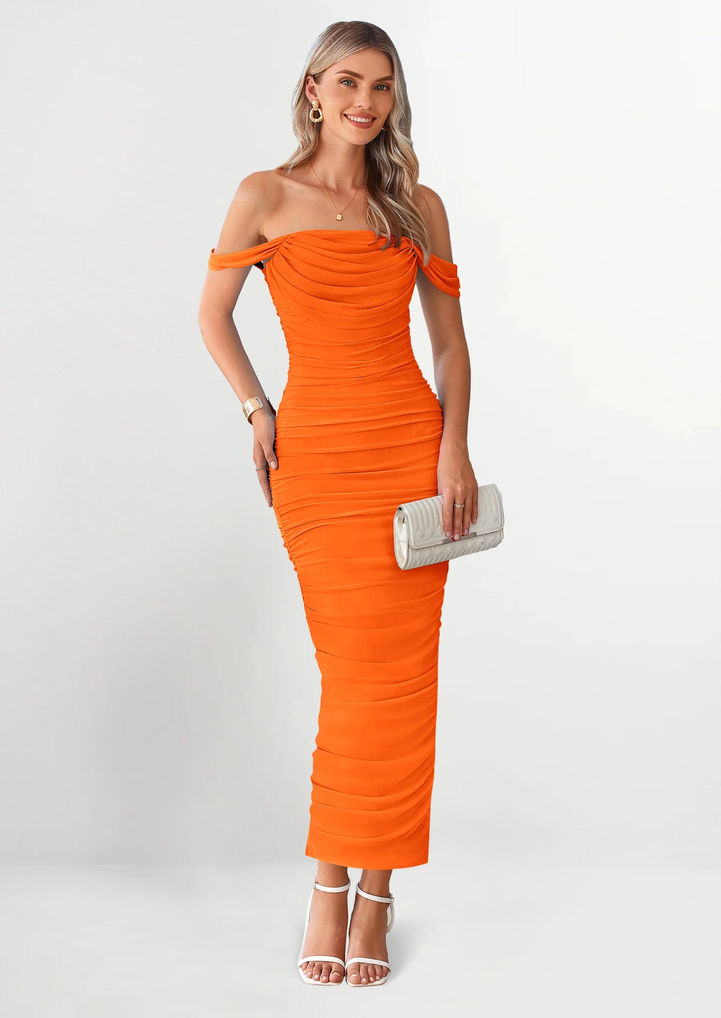Womens Off The Shoulder Dress Ruched Bodycon Sleeveless Split Cocktail Party Maxi Dresses