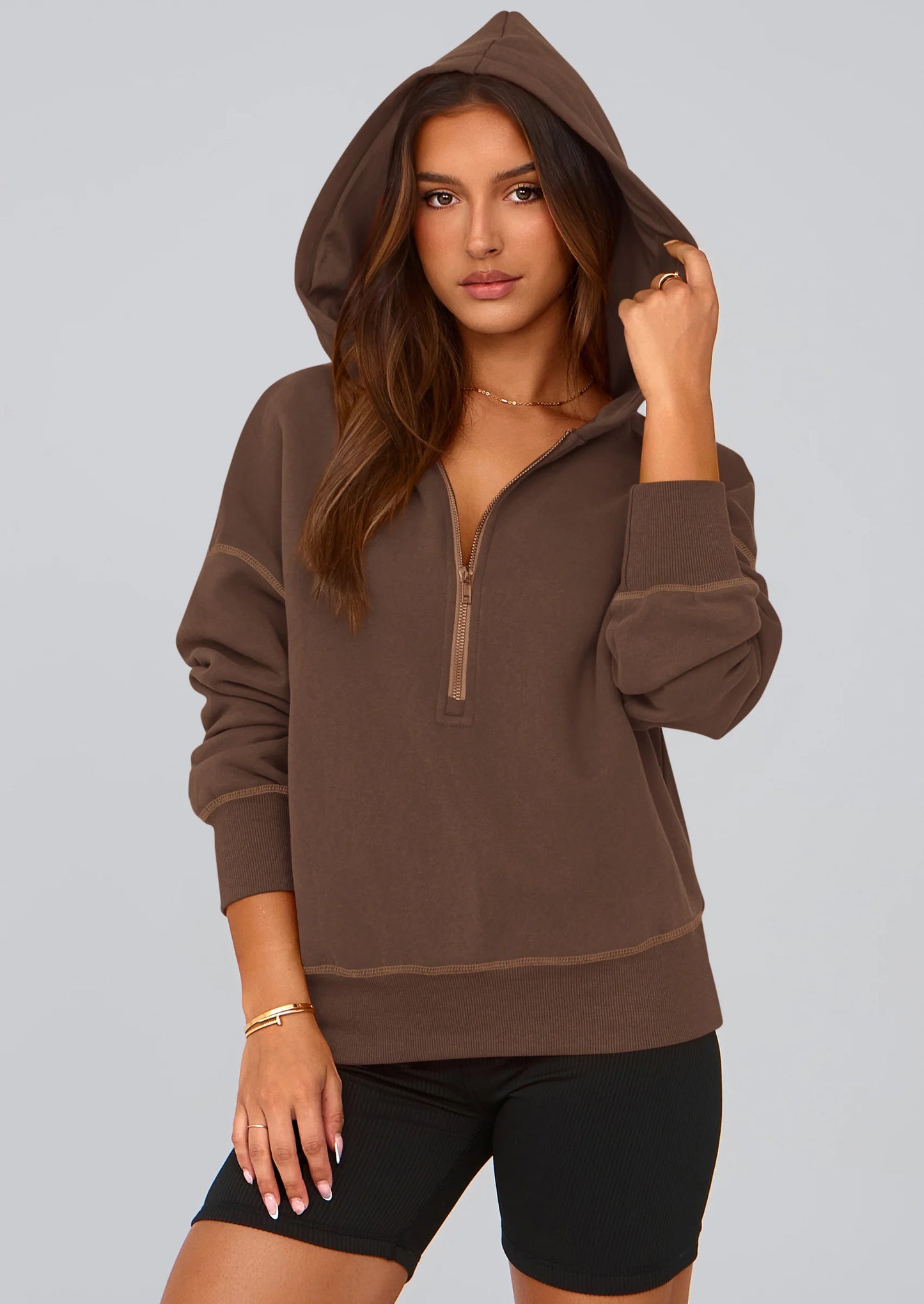 Women's Hooded Sweatshirts Long Sleeve Half Zip Cropped Hoodie Pullover Winter Fashion Clothes