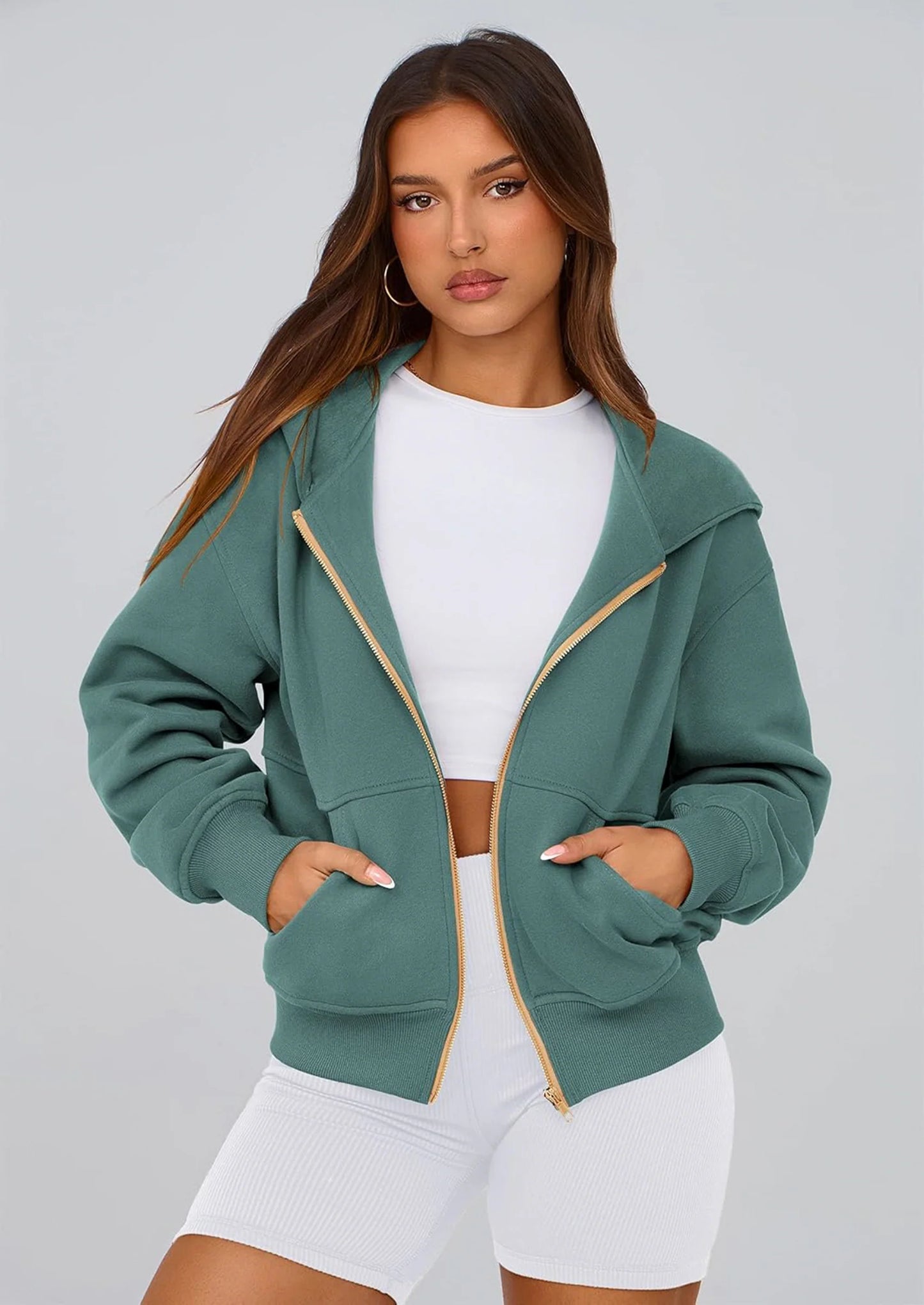 Hoodies For Women Sweatshirt Zip Up Hoodie Fall Fashion Trendy Long Sleeve Jackets Winter Clothing Outfits