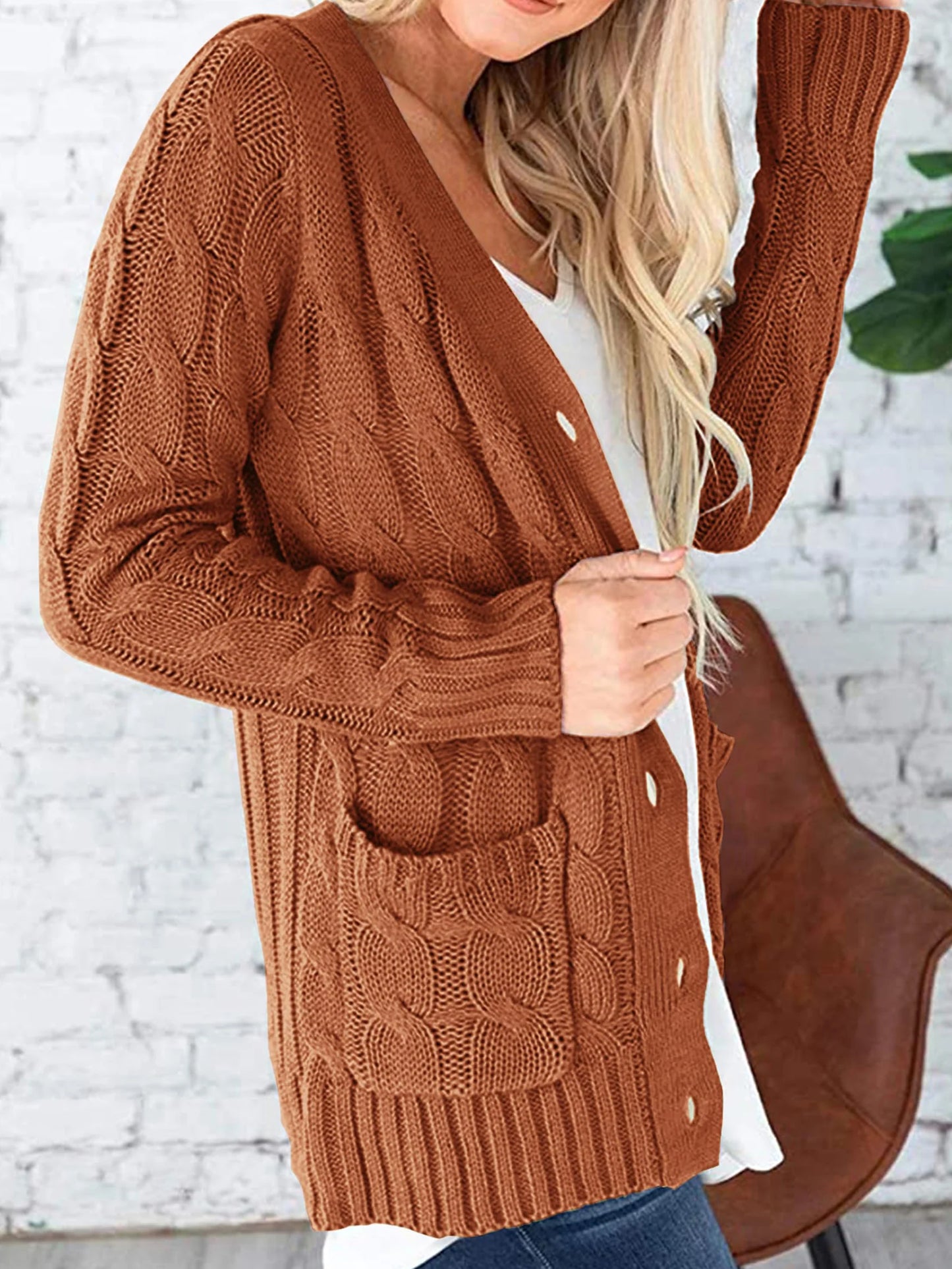 Women's Open Front Cardigan Sweaters Fall Fashion Button Down Cable Knit Chunky Winter Outerwear Coats
