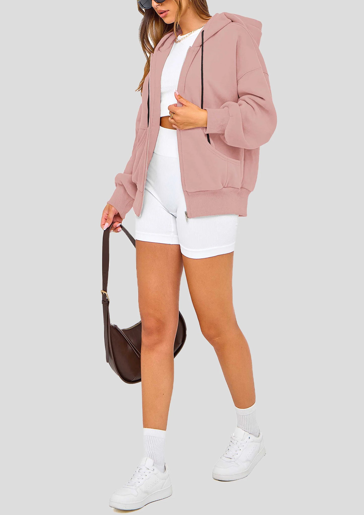 Women's Fall Oversized Hoodies Sweatshirt Long Sleeve Zip Up Pockets Loose Fit Y2K Winter Jackets Coat