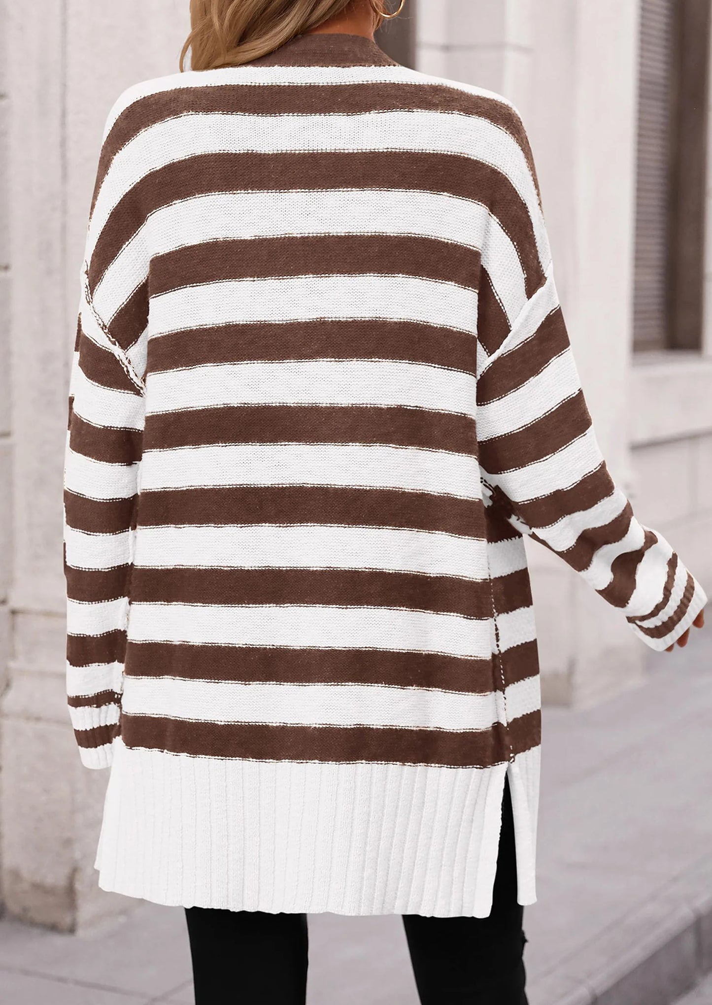 Women's Winter Striped Cardigan Sweaters Long Sleeve Button Down Open Front Chunky Knit Oversized Sweater Coat
