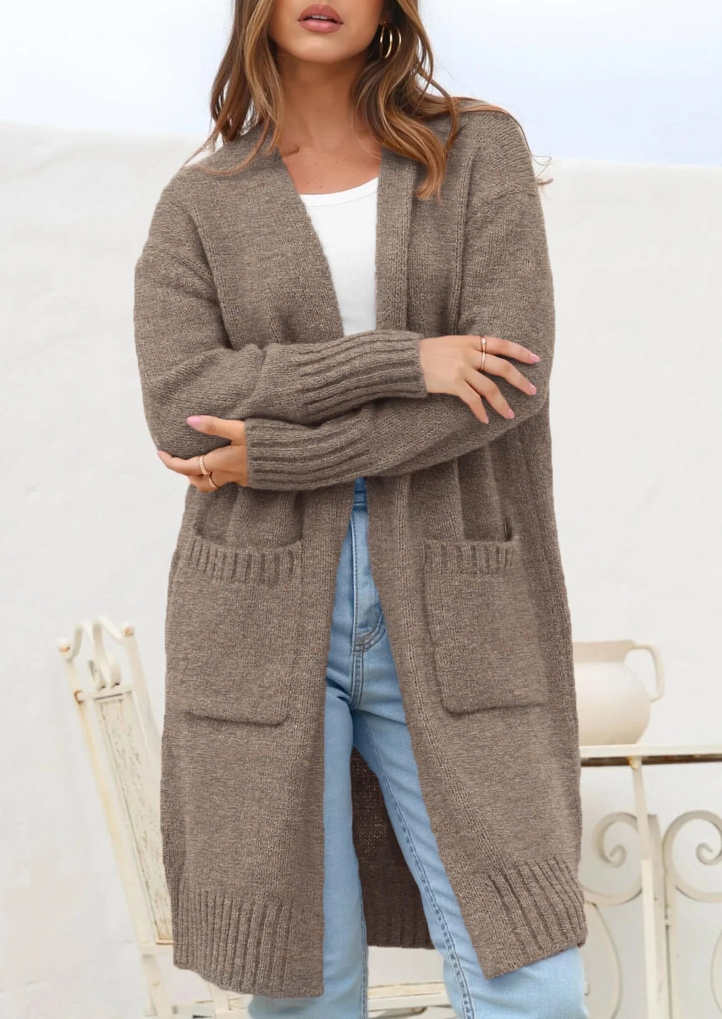 Fall Long Sleeve Cardigan Sweaters for Women Trendy Winter Open Front Loose Knitted Cardigans with Pockets