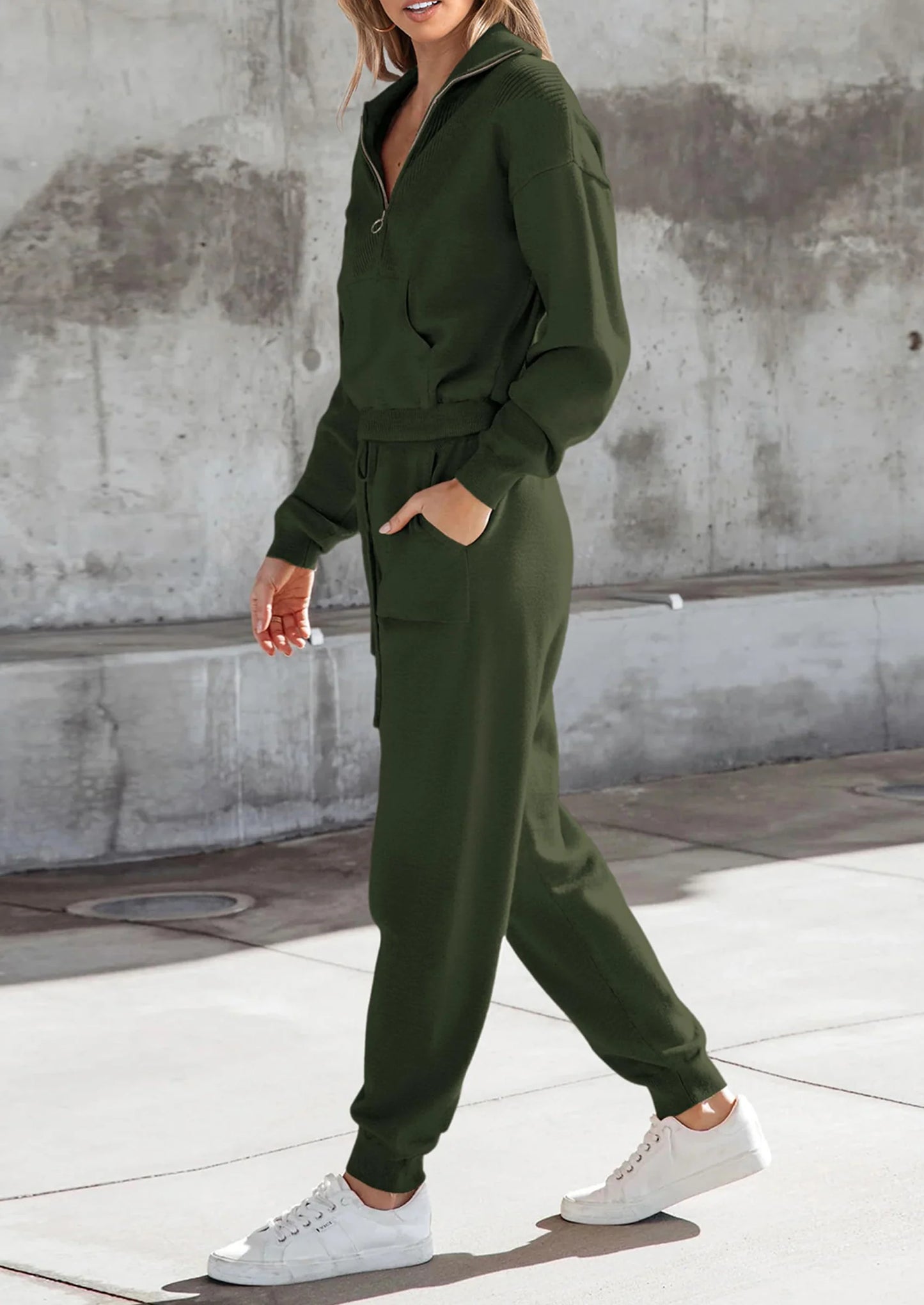 Women's 2 Piece Sweater Set Pullover Zip Up Sweatshirt Jogger Sweatpants Tracksuit Casual Outfit