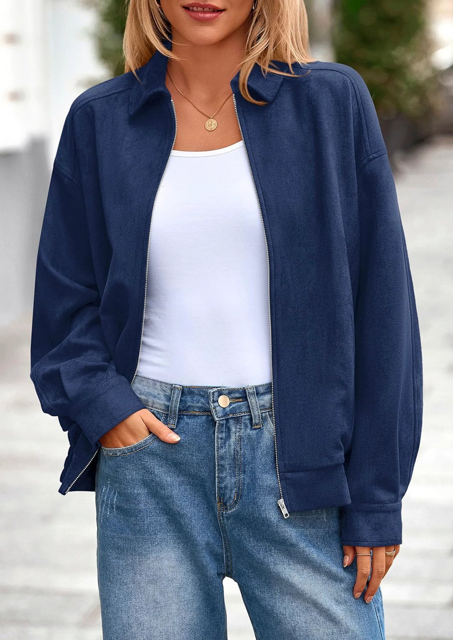 Women's Faux Suede Motorcycle Jacket Trendy Fall Fashion Oversized Zip Up Coats Winter Clothes Outerwear