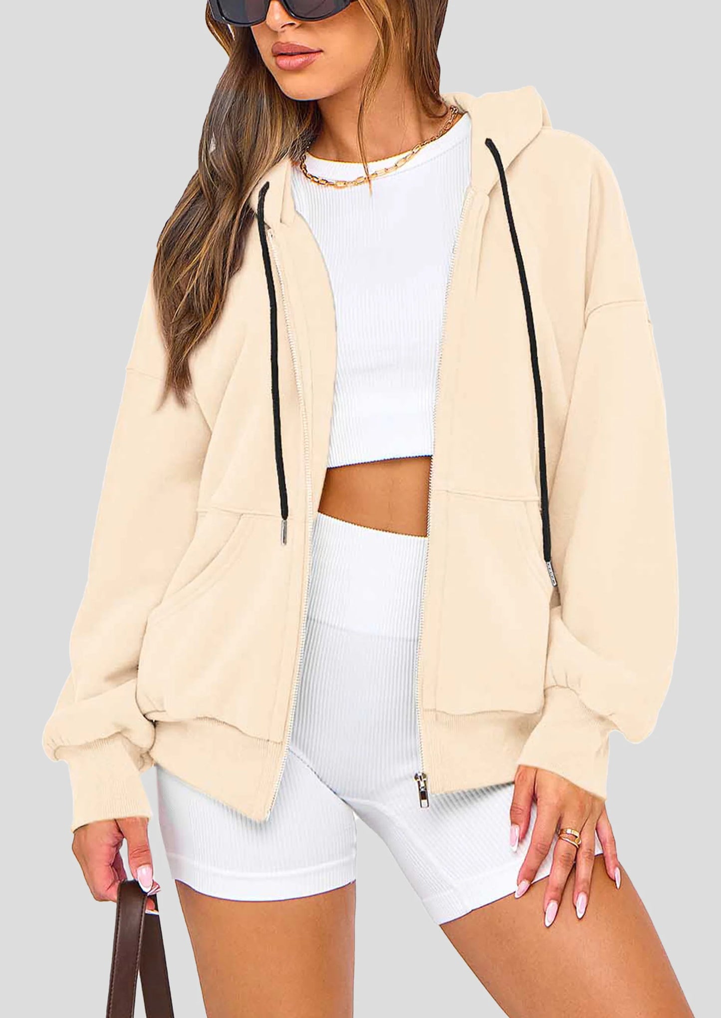 Women's Fall Oversized Hoodies Sweatshirt Long Sleeve Zip Up Pockets Loose Fit Y2K Winter Jackets Coat