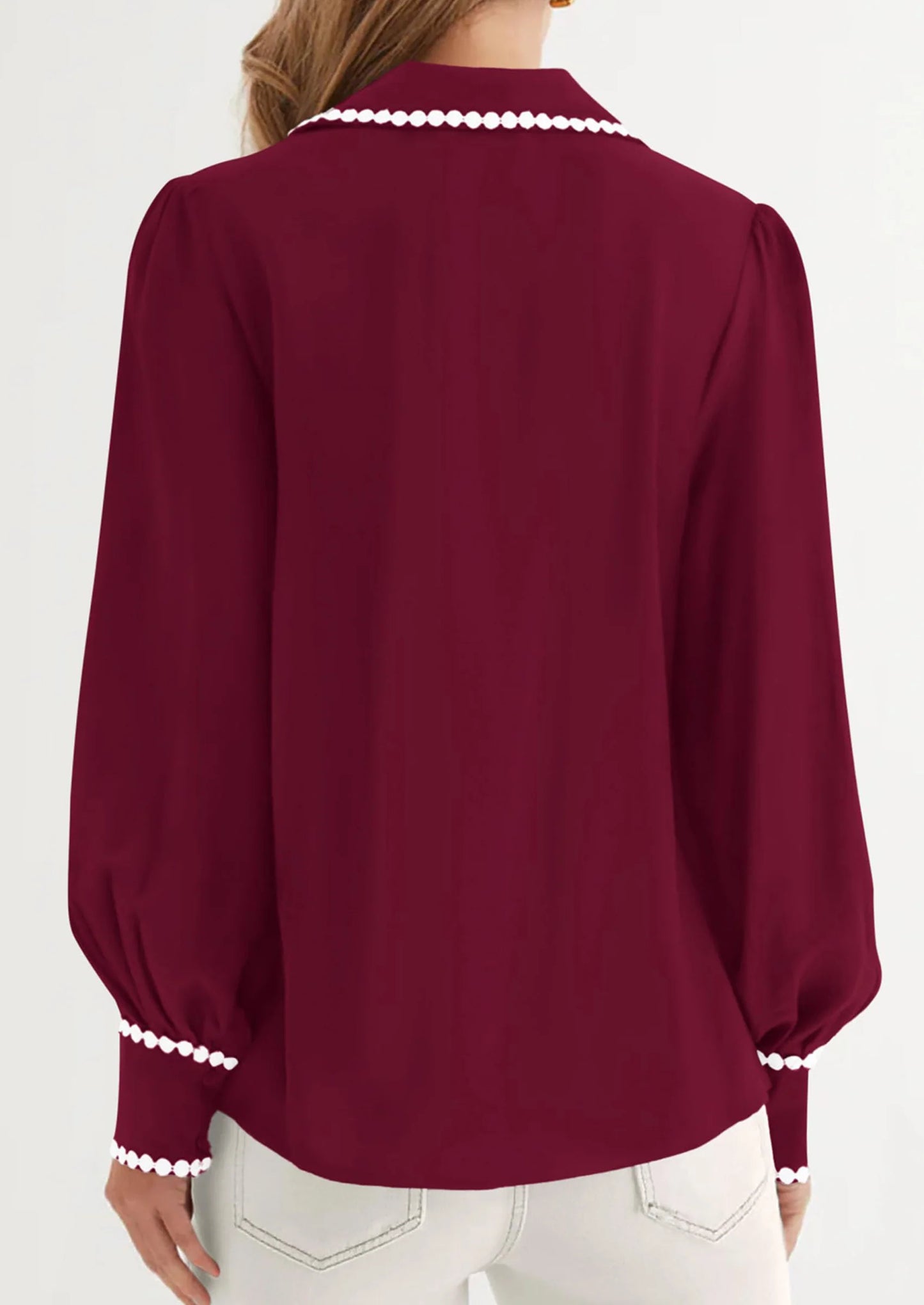 Womens Long Sleeve Button Down Shirts Trendy V Neck Loose Fit Fall Tops Collared Dressy Casual Blouses